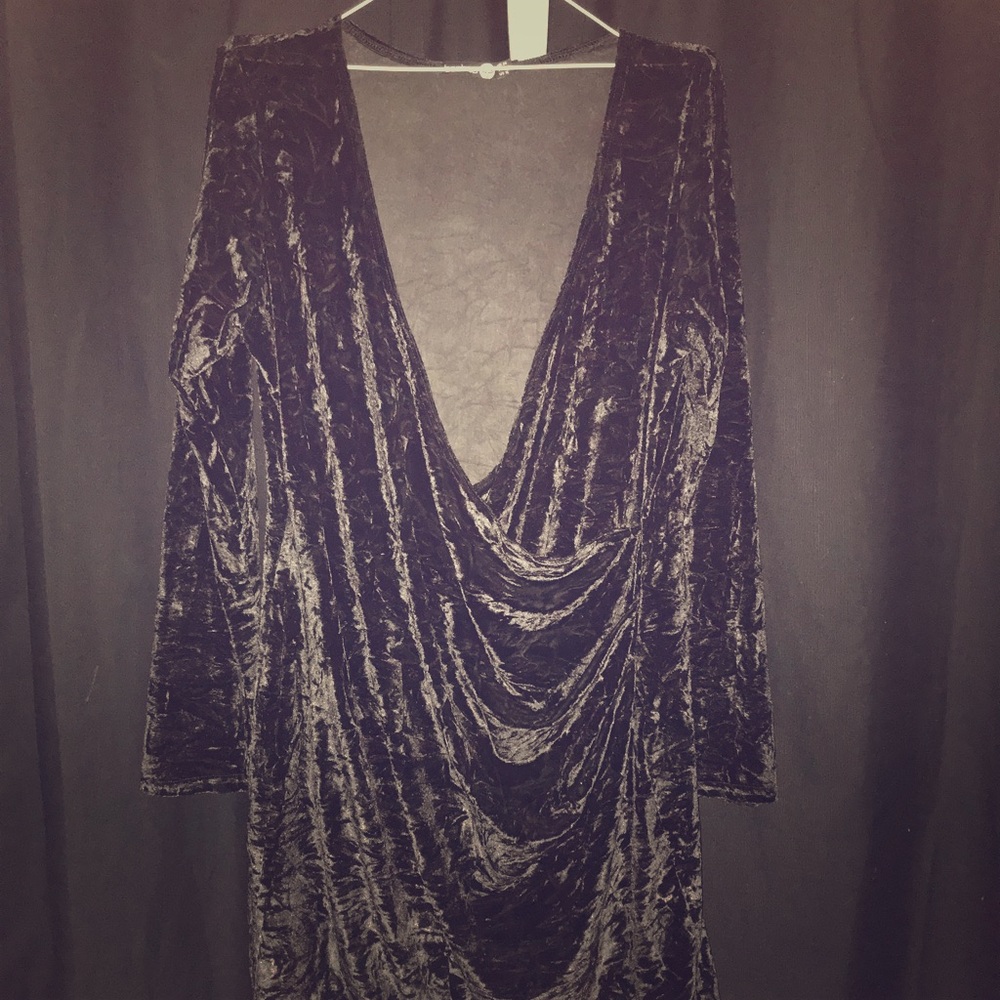 BooHoo Black velvet wrap dress